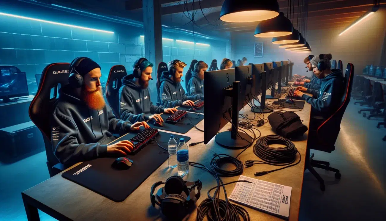 Norwegian esports team checking in at a lan center before a tournament