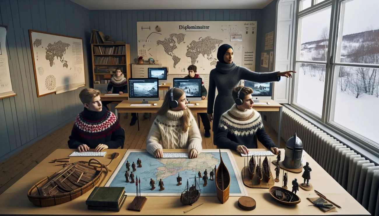 Norwegian students using strategy games to learn history in a classroom